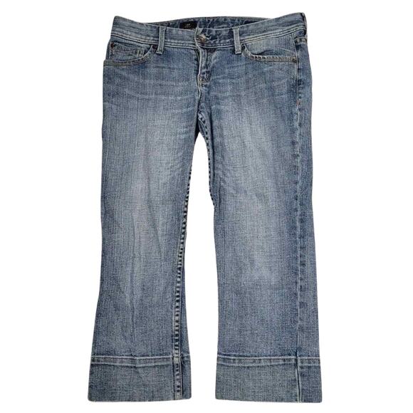 Express X2 Denim Crop Capri Jeans W10 Stella Size 4 Embroidered Crown - Picture 1 of 6